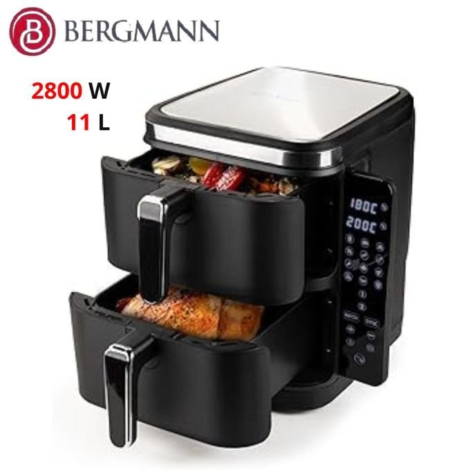 Bergmann Friteuse Air Fryer Sans Huile Double Bac Vertical Avec Fenêtre - 11 L 2800 W Bergmann BAF 9001W – Image 5