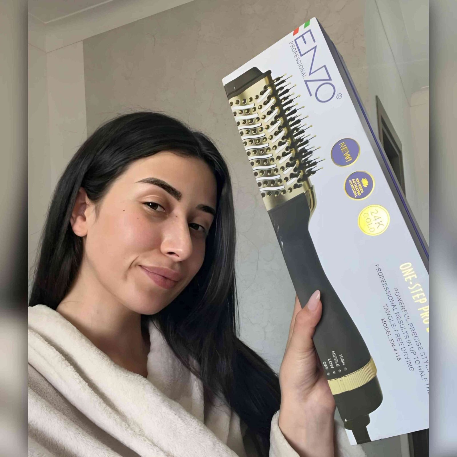 Brosse chauffante Sèche-cheveux multifonctionnel professionnel 1300 watts ENZO En-4116 – Image 3