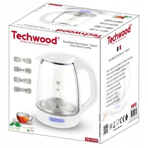 Bouilloire Électrique Sans Fil 1.7L 2200W Techwood TB-1703V – Image 2