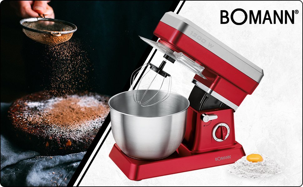 Robot Pétrin Multifonctions 6.3 L - 1200 W - Rouge/Gris Bomann – Image 9