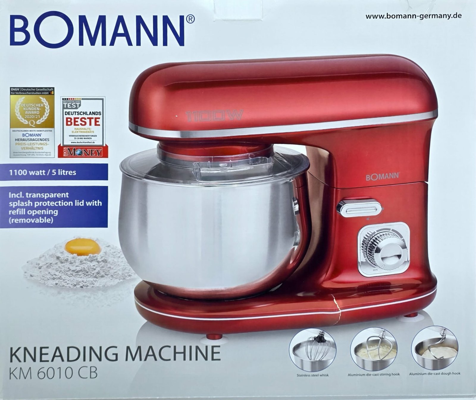 Pétrin Multifonction 5L 1100W Bomann KM 6010 CB Rouge – Image 2